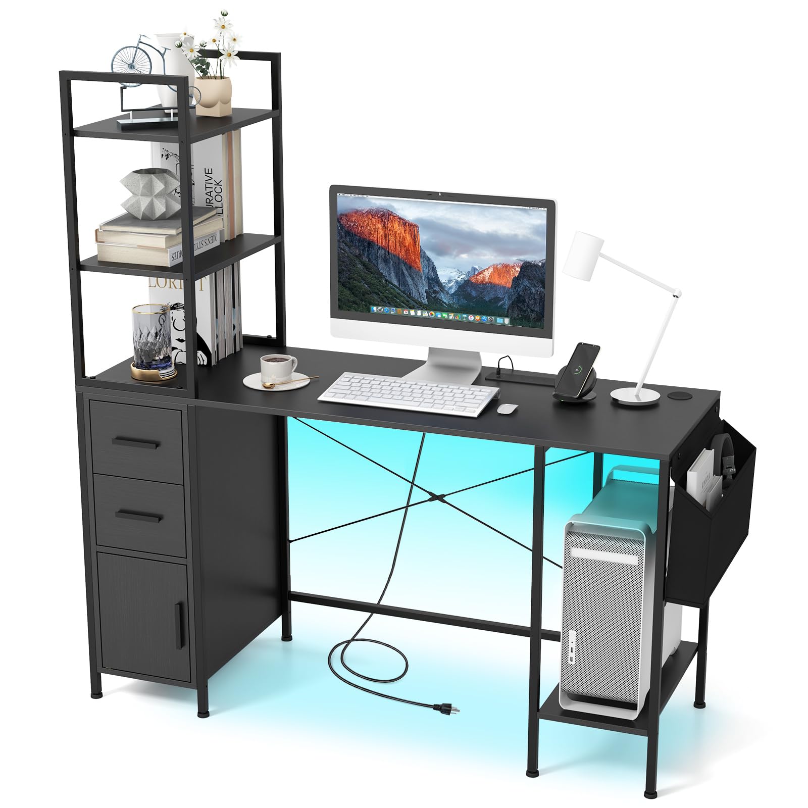 Bureau d'ordinateur Tangkula avec 2 tiroirs et étagères ouvertes